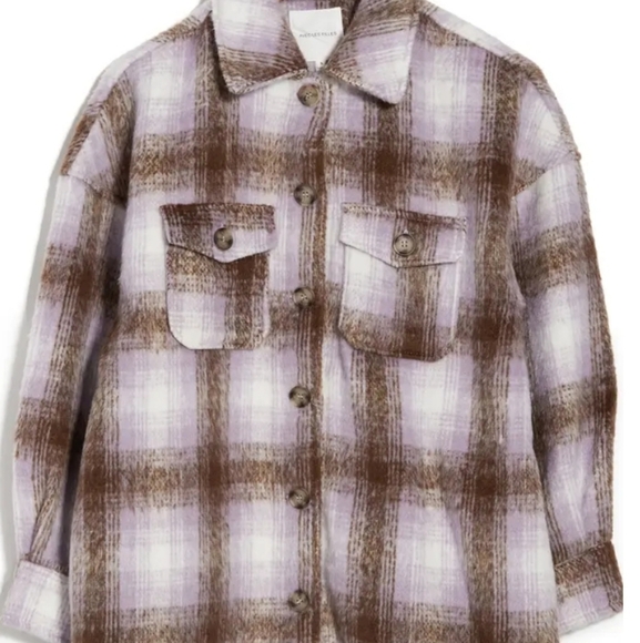 Avec Les Filles Plaid Shirt Jacket Shacket NEW Womens Lavender - Picture 2 of 9